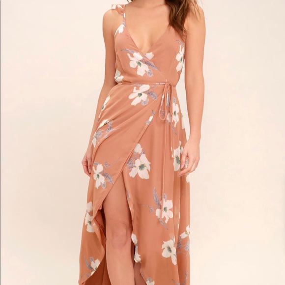 Lulus Dresses & Skirts - Lulus Rusty Rose Floral Print High-Low Wrap Dress